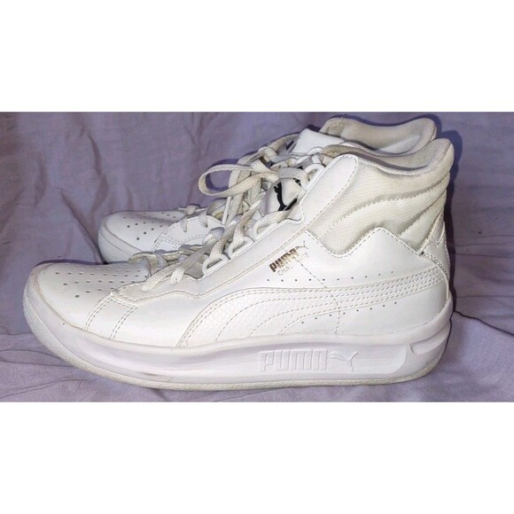 Sz 4.5 Men's 6.5 Woman's Puma High Tops Sport Lifestyle 358399 Gold Logo - Picture 3 of 6